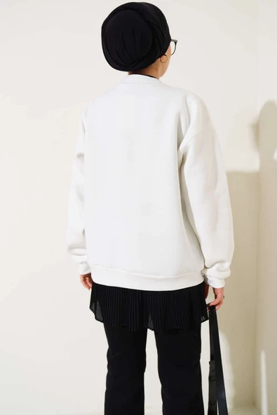 Ayıcık Nakış Üç İplik Sweatshirt Beyaz - 3