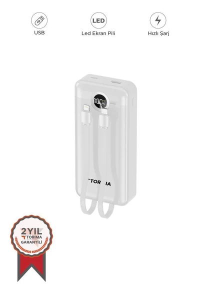 Torima TRM-1025 Beyaz 20000mAh 2 Çıkışlı Taşınabilir Hızlı Şarj Dijital Göstergeli Powerbank