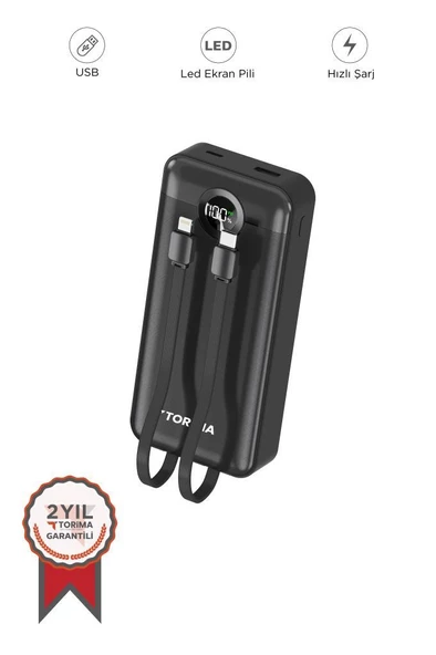 Torima TRM-1025 Siyah 20000mAh 2 Çıkışlı Taşınabilir Hızlı Şarj Dijital Göstergeli Powerbank