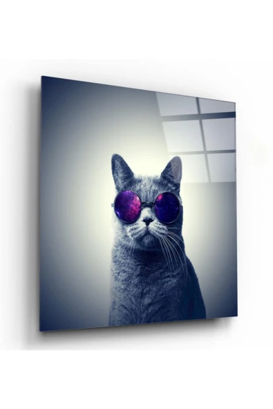 Kedi Dekoratif ve Modern Cam Tablo