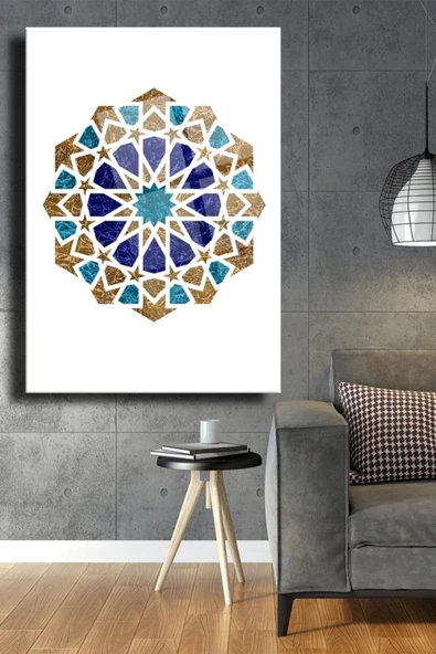 Beyaz Selçuklu Dekoratif ve Modern Cam Tablo,motif Duvar Dekorasyonu