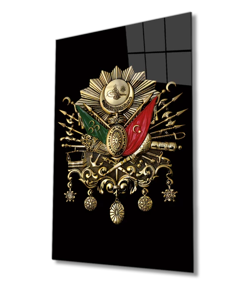 Osmanlı Arması Tuğrası Dekoratif ve Modern Cam Tablo Ev ve Ofis Duvar Dekoru