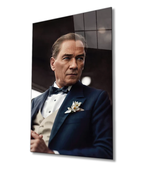 Yapay Zeka Atatürk Portresi Dekoratif ve Modern Cam Tablo Ev ve Ofis Duvar Dekoru