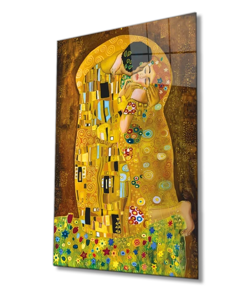Gustav Klimt Öpücük Dekoratif ve Modern Cam Tablo Ev ve Ofis Duvar Dekoru ürün görseli