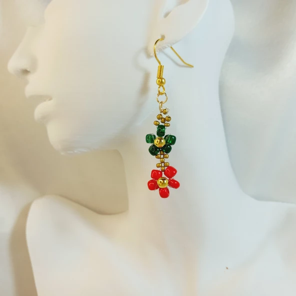 Noel Çiçeği Kokina- El Yapımı Yılbaşı Temalı Küpe - 4