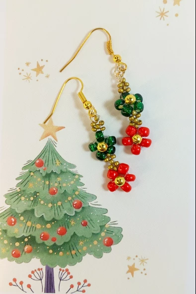 Noel Çiçeği Kokina- El Yapımı Yılbaşı Temalı Küpe - 3