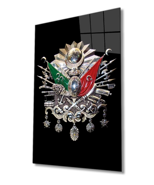 Osmanlı Arması Tuğrası Dekoratif ve Modern Cam Tablo Ev ve Ofis Duvar Dekoru ürün görseli 1