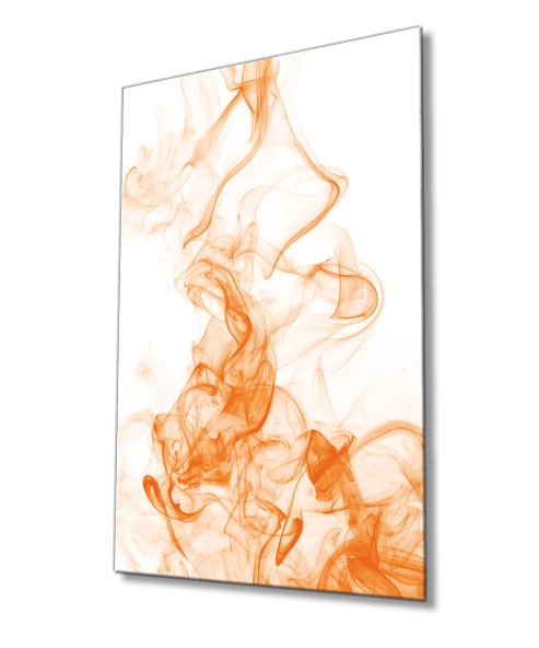 Beyaz Üstüne Turuncu Duman Dekoratif ve Modern Cam Tablo Ev ve Ofis Duvar Dekoru ürün görseli