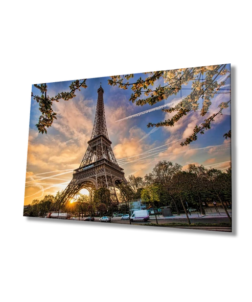 Fransa Paris Eyfel Kulesi Dekoratif ve Modern Cam Tablo Ev ve Ofis Duvar Dekoru