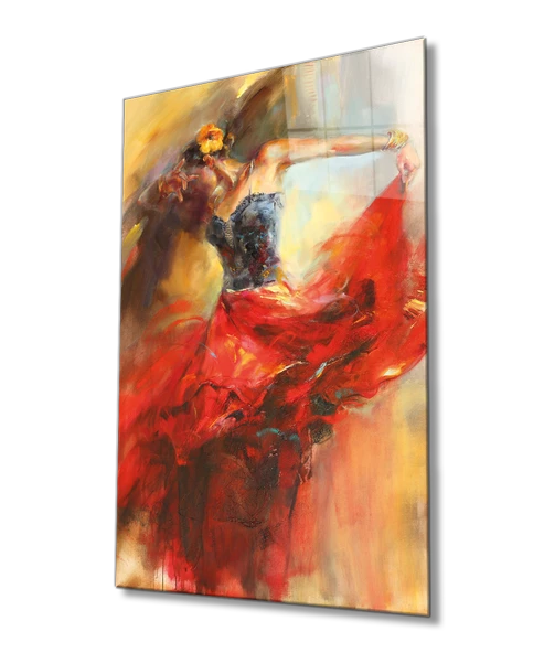 Kırmızı Balerin Dekoratif ve Modern Cam Tablo Ev ve Ofis Duvar Dekoru ürün görseli