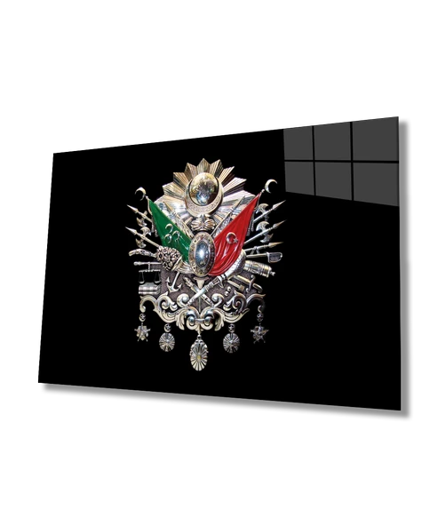 Osmanlı Arması Tuğrası Dekoratif ve Modern Cam Tablo Ev ve Ofis Duvar Dekoru ürün görseli