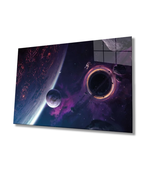 Uzay Evren Dekoratif ve Modern Cam Tablo Ev ve Ofis Duvar Dekoru ürün görseli 1