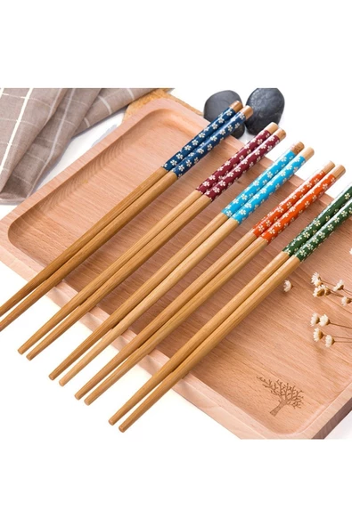 10 Adet 5 Çift Çin Çubuğu Chopstick, Yıkanabilir Bambu Sushi Japon Çin Yemek Çubuğu, 24 Cm