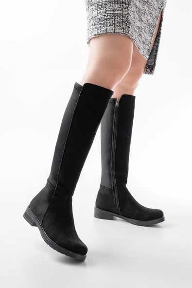 Siyah Süet Arka Streç Fermuarlı Günlük Kadın Çizme ürün görseli 1