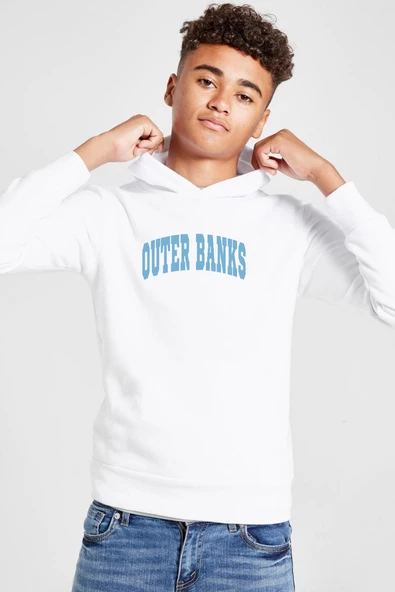 Outer Banks Lettern Beyaz Çocuk 3ip Kapşonlu  Sweatshirt ürün görseli 1