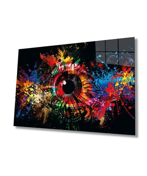 Renkli Göz Dekoratif ve Modern Cam Tablo Ev ve Ofis Duvar Dekoru ürün görseli 1