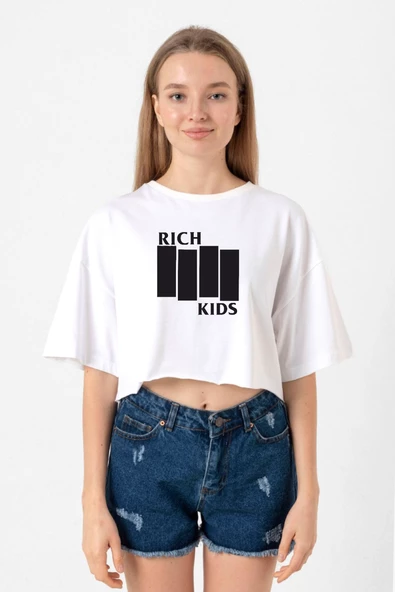 G-Dragon Rich Kids Beyaz Kadın Crop Tshirt