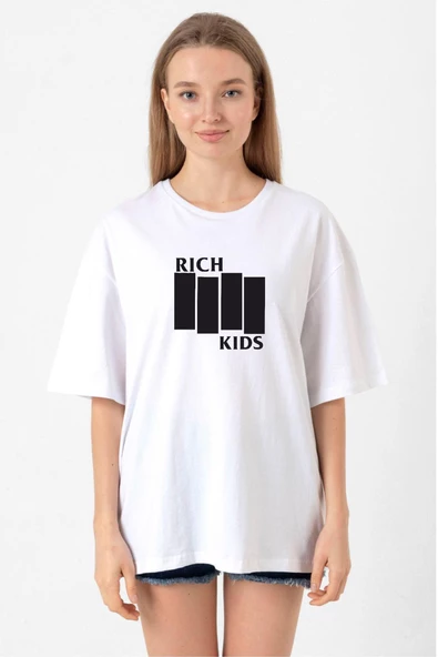 G-Dragon Rich Kids Beyaz Kadın Oversize Tshirt
