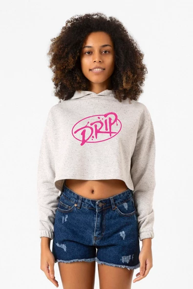 Babymonster Drip Beyaz Kırçıllı Kadın Crop Kapşonlu - 1