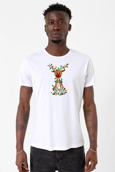 Adorable Reindeer Christmas Beyaz Erkek Bisikletyaka Tshirt - Resim 2