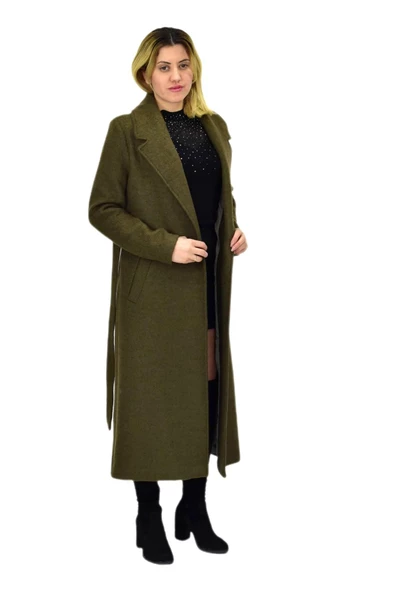 Kadın Uzun Kemerli Kaşe Kaban BGL-ST04065 - Resim 5