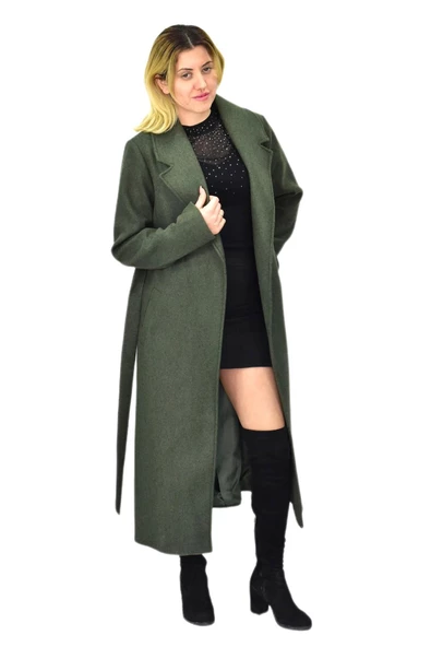 Kadın Uzun Kemerli Kaşe Kaban BGL-ST04065 - Resim 4