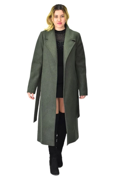 Kadın Uzun Kemerli Kaşe Kaban BGL-ST04065 - Resim 10