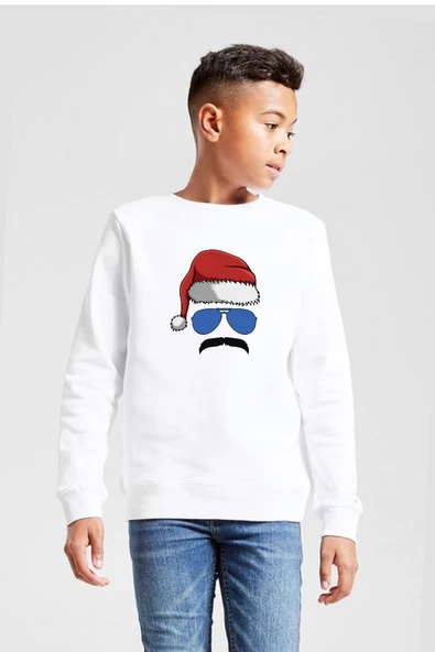 Mustache Christmas Hero Beyaz Çocuk 2ip Sweatshirt - 2