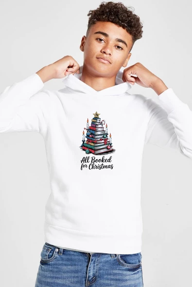 All Booked For Christmas Beyaz Çocuk 3ip Kapşonlu  Sweatshirt