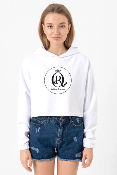 Rolling Quartz Logo Beyaz Optik Kadın Crop Kapşonlu