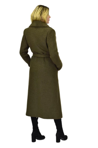 Kadın Uzun Kemerli Kaşe Kaban BGL-ST04065 - Resim 11