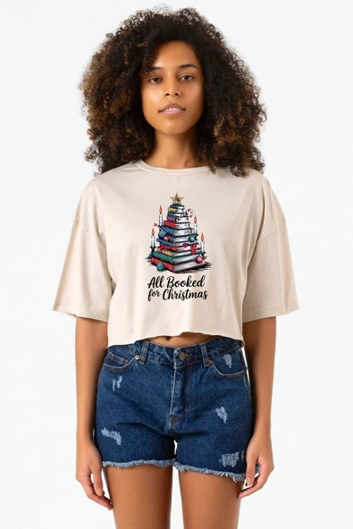 All Booked For Christmas Bej Kadın Crop Tshirt - 1