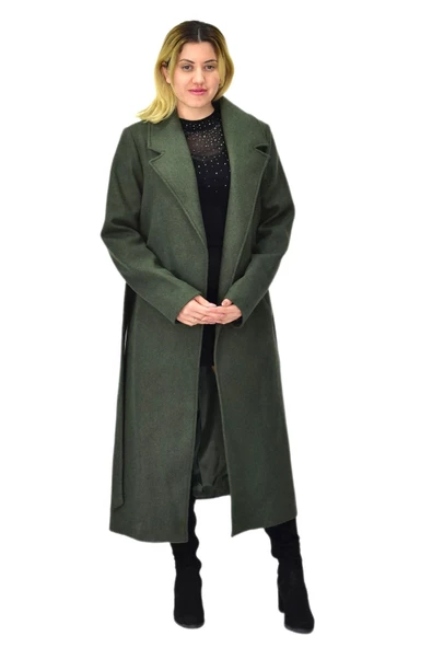 Kadın Uzun Kemerli Kaşe Kaban BGL-ST04065 - Resim 3