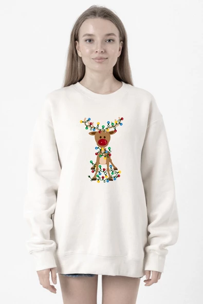 Adorable Reindeer Christmas Beyaz Kadın 2ip Sweatshirt ürün görseli