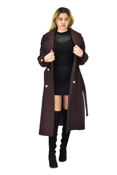 Kadın Uzun Kaşe Kaban BGL-ST04117 - Resim 9