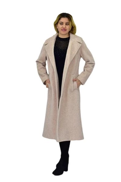 Kadın Bej Uzun Kaşe Kaban BGL-ST04115 - Resim 3