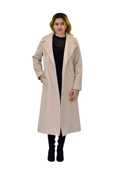 Kadın Bej Uzun Kaşe Kaban BGL-ST04115 - Resim 2