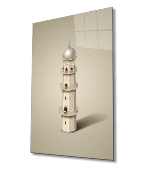 İslami Minare Dekoratif ve Modern Cam Tablo