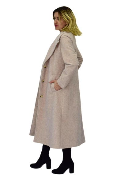 Kadın Bej Uzun Kaşe Kaban BGL-ST04115 - Resim 4