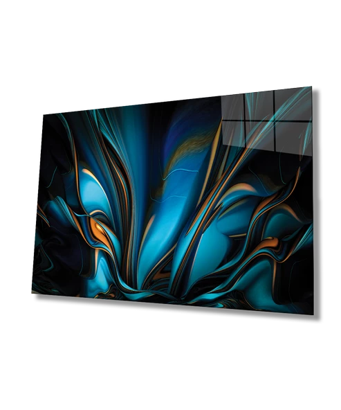 Mavi Turuncu Soyut Dekoratif ve Modern Cam Tablo  Dayanıklı Cam ürün görseli 1