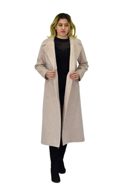 Kadın Bej Uzun Kaşe Kaban BGL-ST04115 - Resim 7