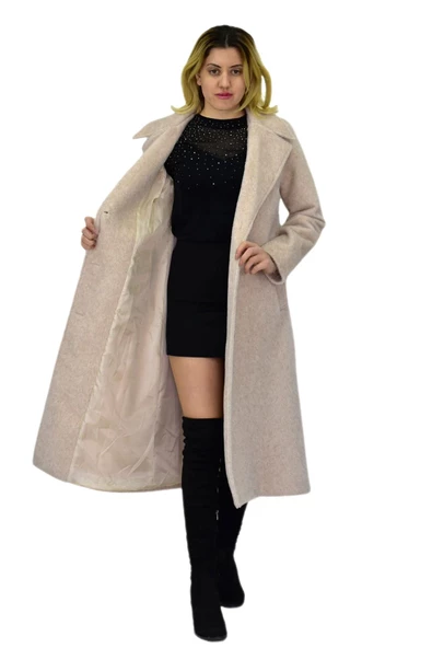 Kadın Bej Uzun Kaşe Kaban BGL-ST04115 - Resim 5