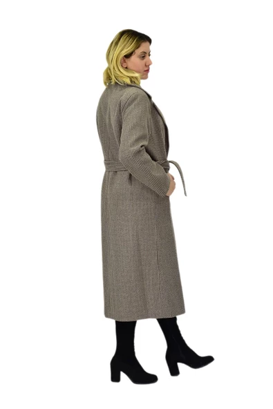 Kadın Çizgili Uzun Kaşe Kaban BGL-ST04118 - Resim 11