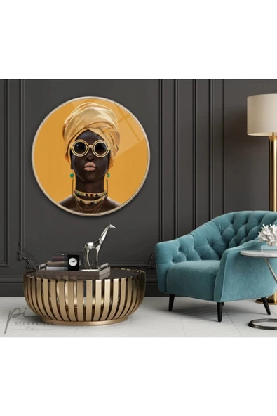 Afrikalı Kadın Yuvarlak Dekoratif ve Modern Cam Tablo ürün görseli 1