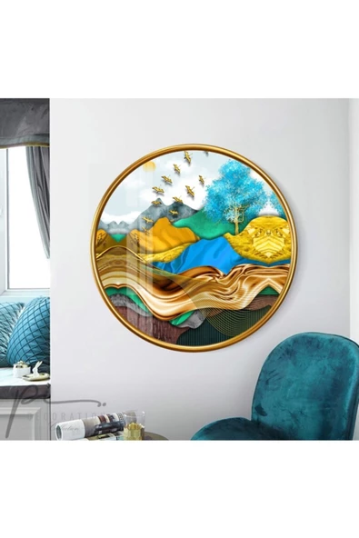 Gold Desenler Yuvarlak Dekoratif ve Modern Cam Tablo ürün görseli