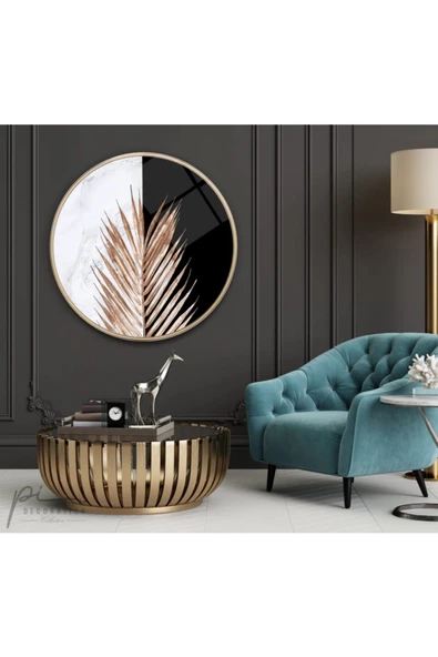 Mermer Desen Yuvarlak Dekoratif ve Modern Cam Tablo ürün görseli