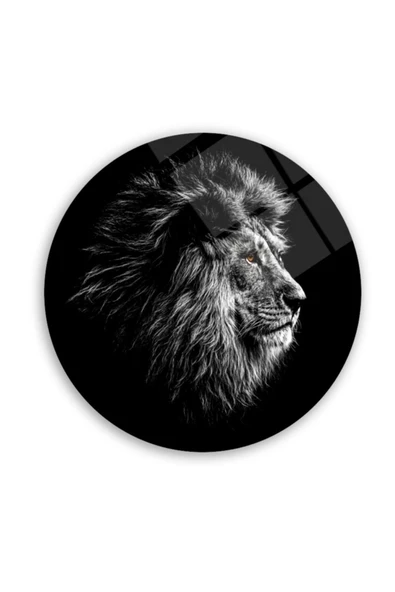 Aslan Yuvarlak Dekoratif ve Modern Cam Tablo ürün görseli