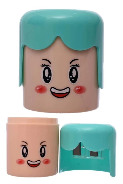 Çift Bıçaklı Hazneli Kalemtraş 3 Adet Fiğürlü İki Bıçaklı Jumbo Kalem Açaçağı Kalemtıraş İnsan Yüz Modeli Plastik - 2