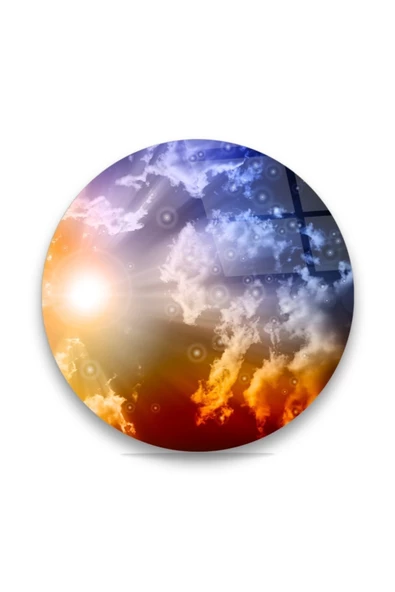 Soyut Gökyüzü Yuvarlak Dekoratif ve Modern Cam Tablo ürün görseli 1