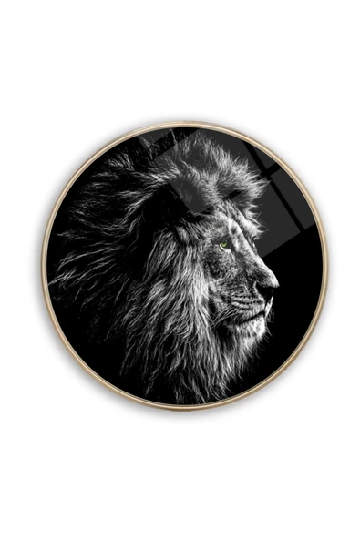 Aslan Yuvarlak Dekoratif ve Modern Cam Tablo